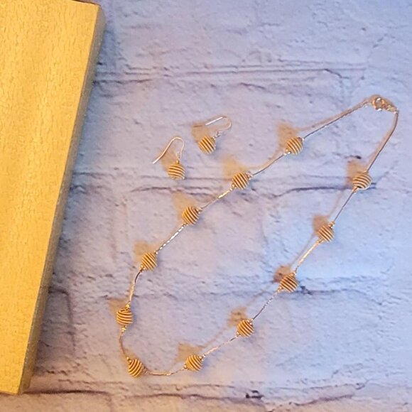 Other Jewelry - Vintage Trifari Gold Tone Spiral Beaded Necklace and Earring Set #Y2K #Boho